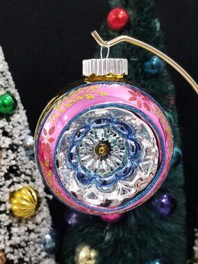 Shiney Brite Mercury Glass Indent Reflector Retro Christmas Ornament Radko Pink